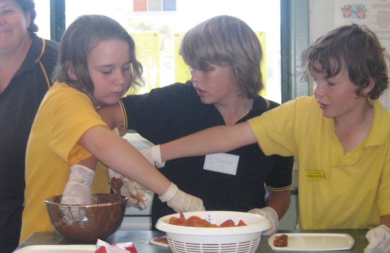 Chocolate coating apricots.